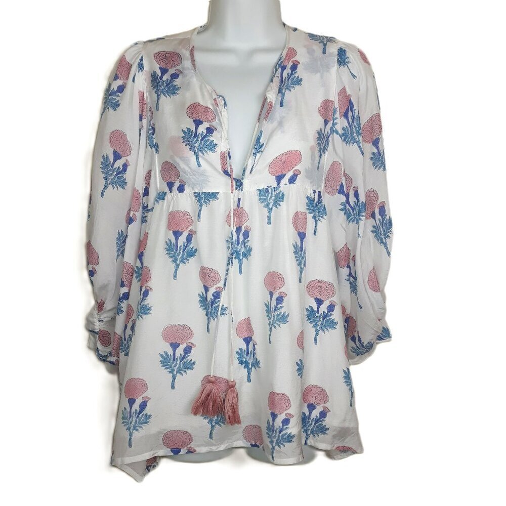 J. Marie Boho Floral Dolman Sleeve Tunic Top M Block Print